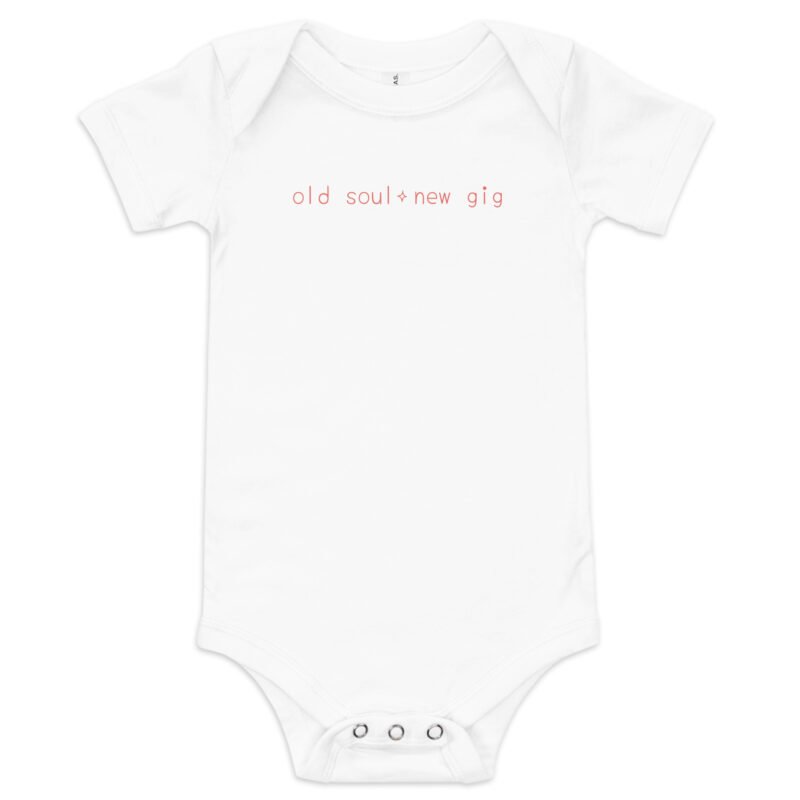 Old Soul New Gig in Stardust Flame 100% Airlume Cotton Baby Bodysuit by Little Guru & Co.