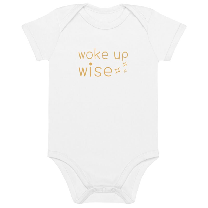 Woke Up Wise in Stardawn Organic White Cotton Baby Bodysuit by Little Guru & Co.