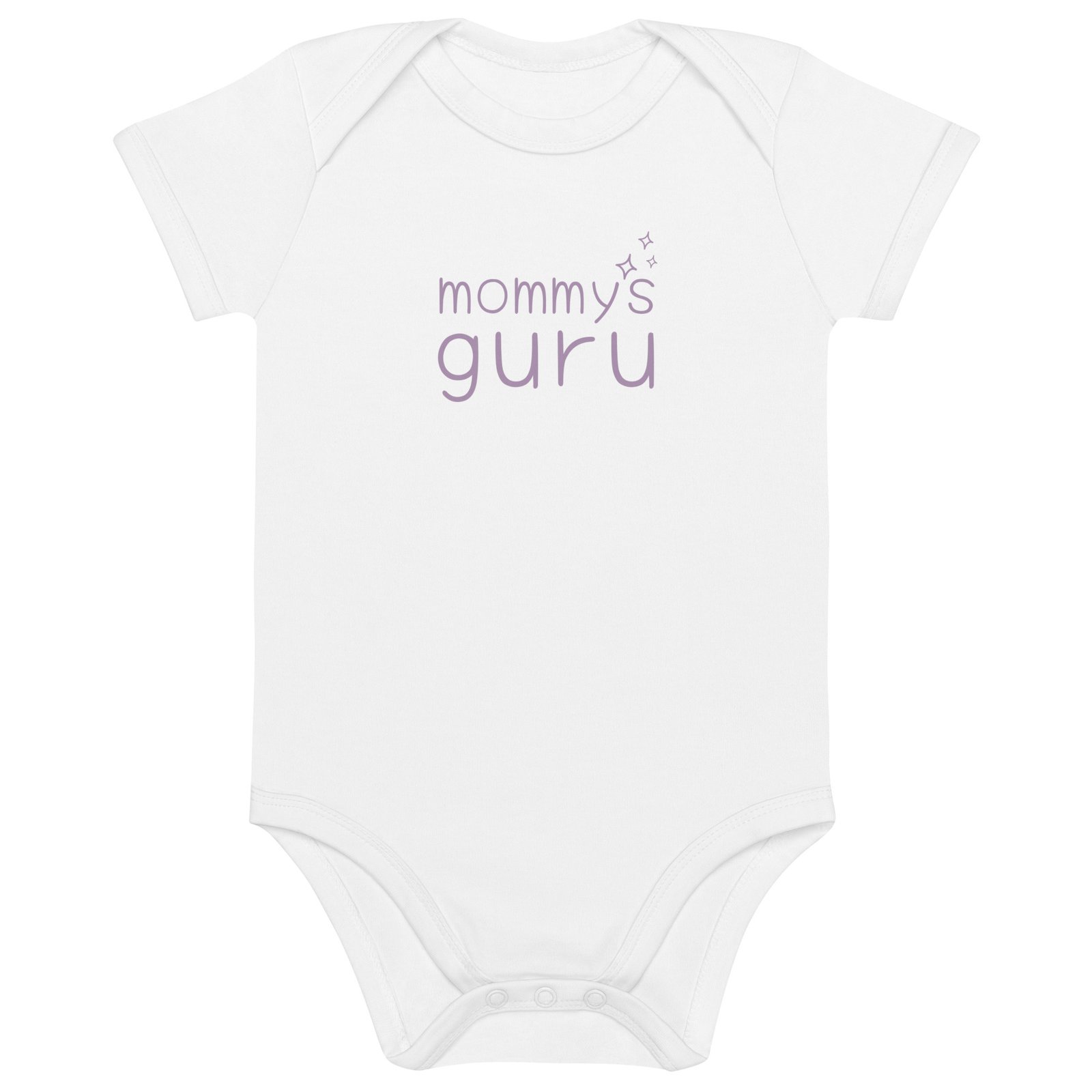 Organic Cotton Baby Bodysuit – mommy’s Guru Mommy's Guru in Starflower White Organic Cotton Baby Bodysuit by Little Guru & Co.