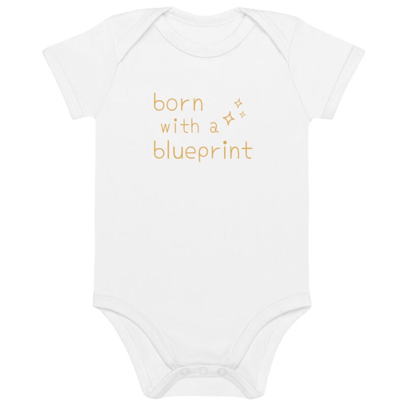Born with a Blueprint in Stardawn White Organic Cotton Baby Bodysuit by Little Guru & Co.